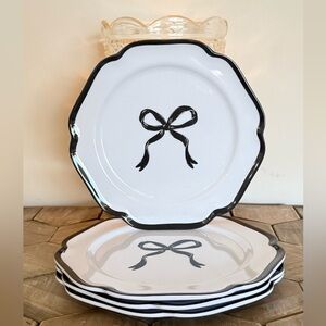 NWOT! Shabby Chic Black Bow Melamine Salad Plates 8.5” Set of 4